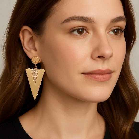 Elegant Gold Triangle Drop Earrings - Picture 1 of 3